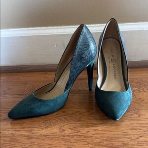Chinese Laundry Green Suede & Fake Snake Skin Heels